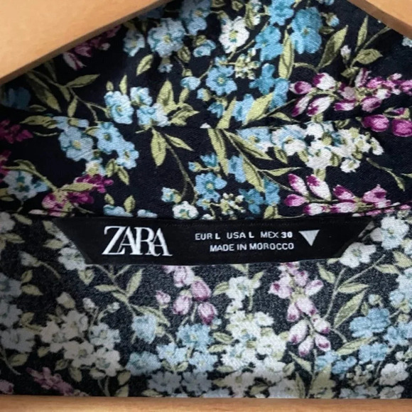 Zara Ditsy Floral Long Sleeve Babydoll Shirt Dress Size Large - Picture 7 of 7